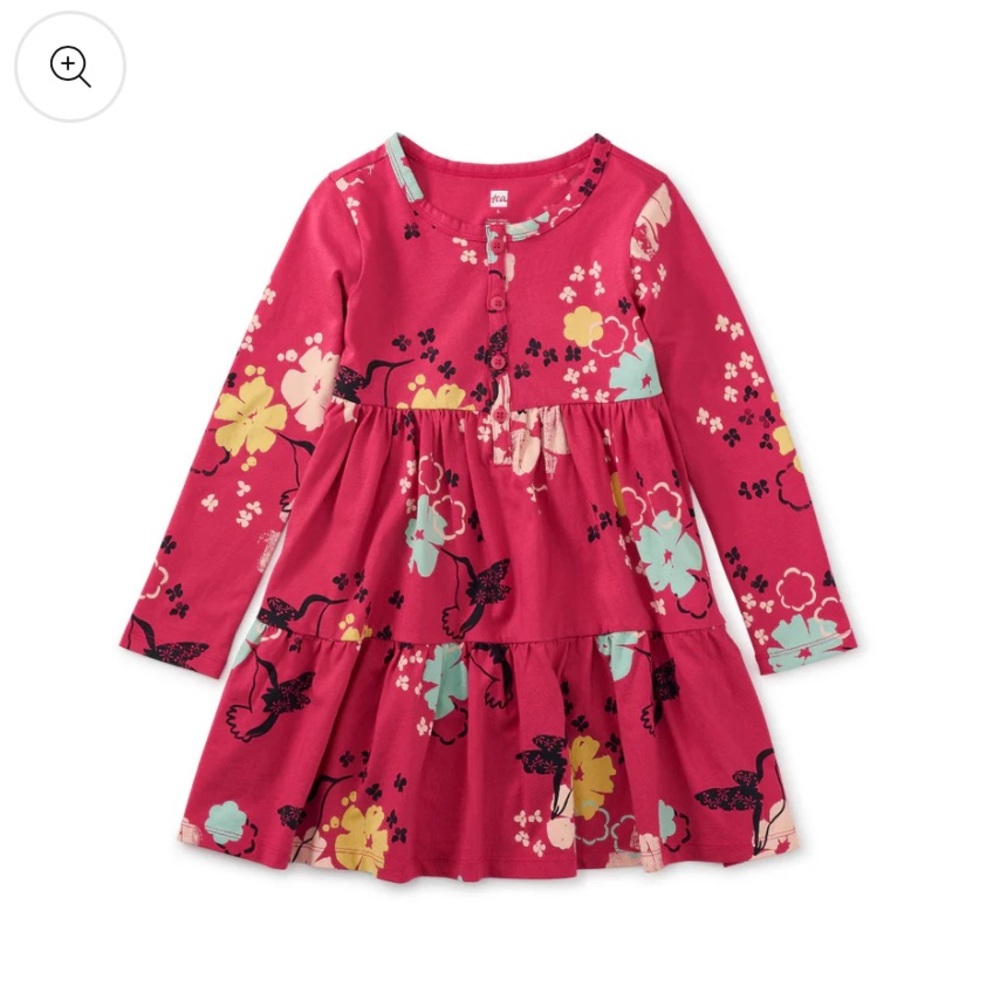 Tea Collection Tiered Henley Long Sleeve Dress in Hummingbird Floral Girls 16